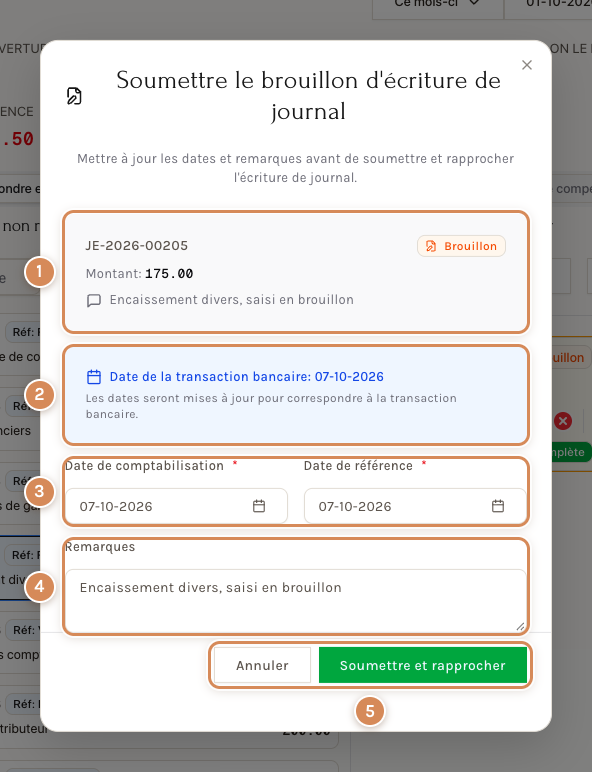 La fenêtre de soumission du brouillon