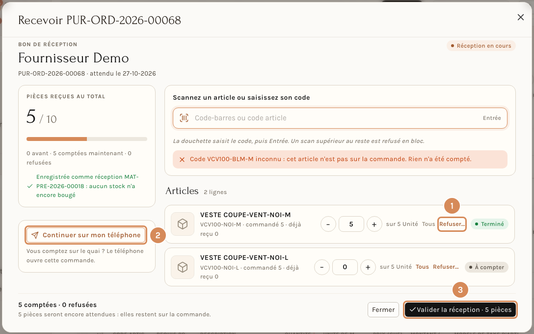 Refuser, continuer sur le téléphone, valider