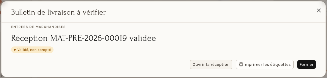 La réception validée sur le bulletin