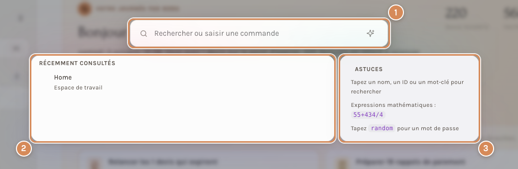 Le panneau de recherche, avant d'avoir tapé quoi que ce soit