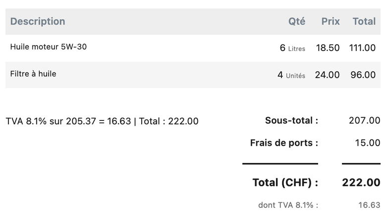 Les totaux du devis imprimé