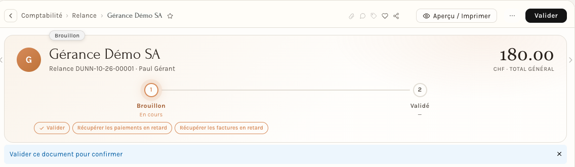 Une relance en brouillon