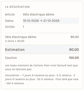 Au comptoir, le récapitulatif annonce le barème avant d'enregistrer