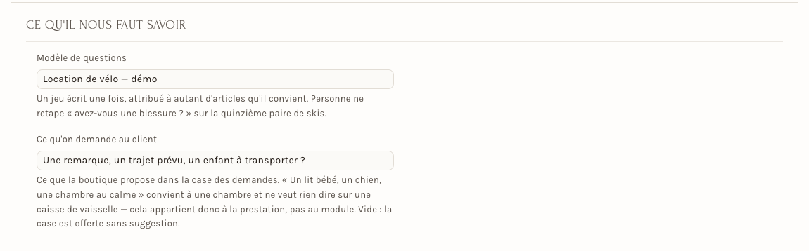 Sur la prestation, le choix du modèle et la phrase qui guide le client