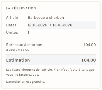 Le récapitulatif du comptoir : deux jours au tarif ordinaire