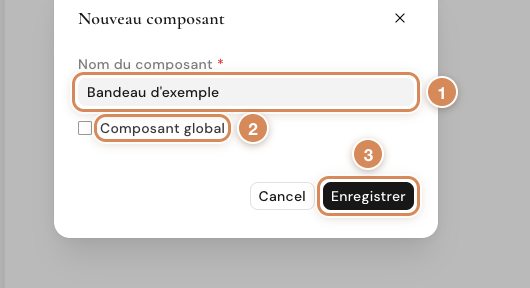 La fenêtre Nouveau composant
