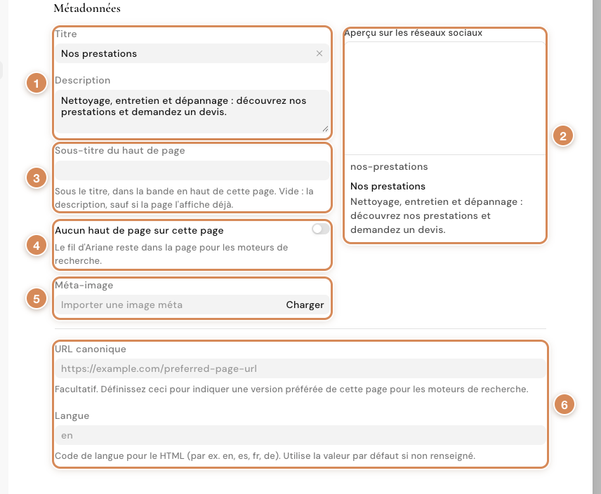 Les métadonnées d'une page