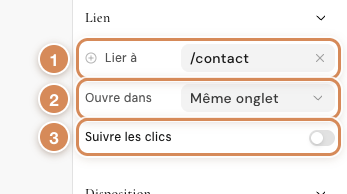 La section Lien d'un bouton