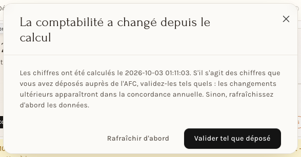 La question posée quand la comptabilité a changé depuis le calcul