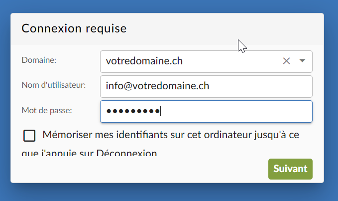 La fenêtre de connexion du webmail