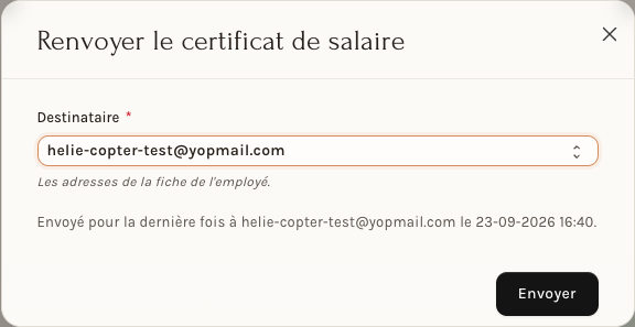 Envoyer le certificat à l'employé