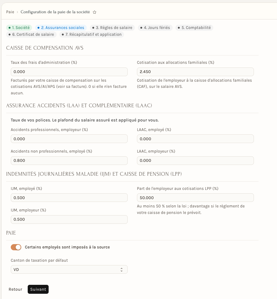 Étape 2 : les taux des assurances